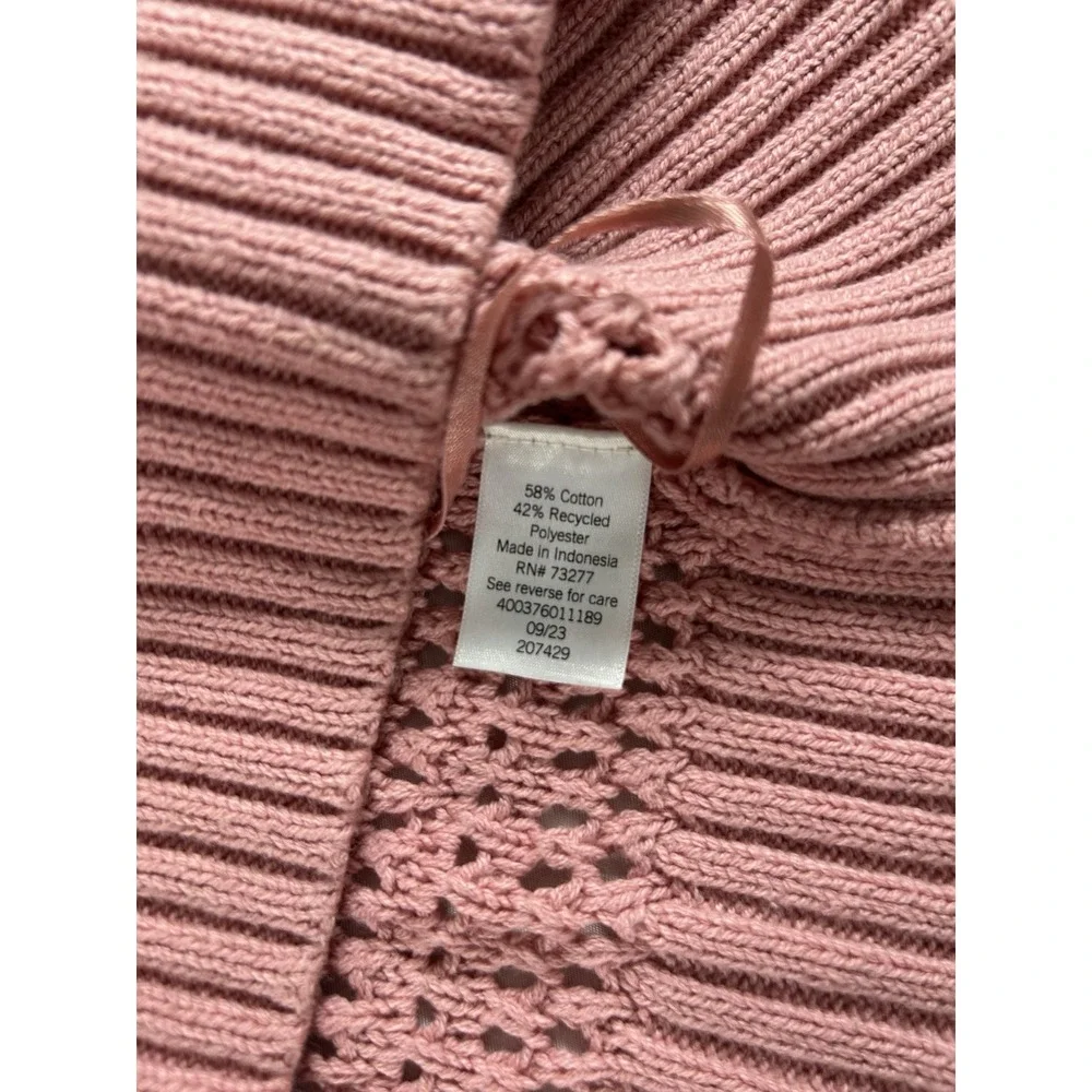Sonoma Women Crochet Sweater XL Pink Short Sleeve Cotton Knit Boho Pullover